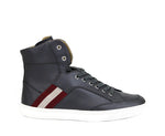 Bally Men's Dark Grey Calf Leather Hi-top Sneaker With Red Beige