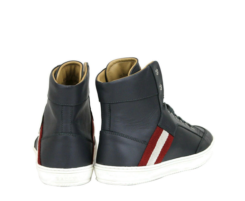Bally Men's Dark Grey Calf Leather Hi-top Sneaker With Red Beige
