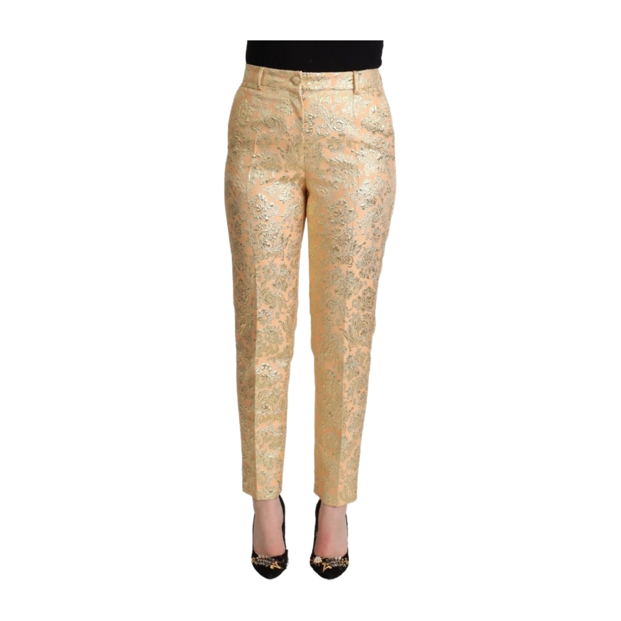 Dolce & Gabbana Elegant High-Waisted Pink Brocade Women's Pants