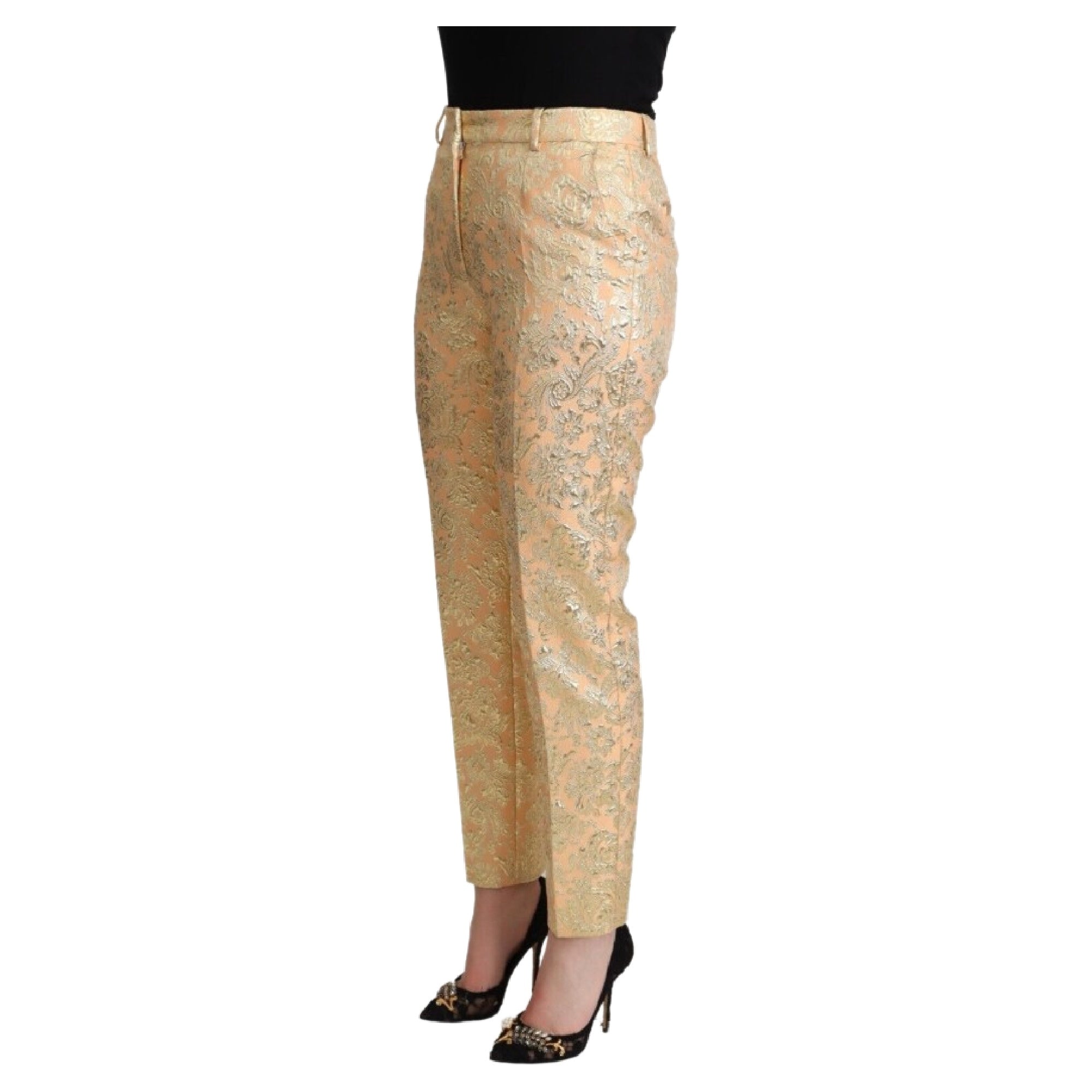 Dolce & Gabbana Elegant High-Waisted Pink Brocade Women's Pants
