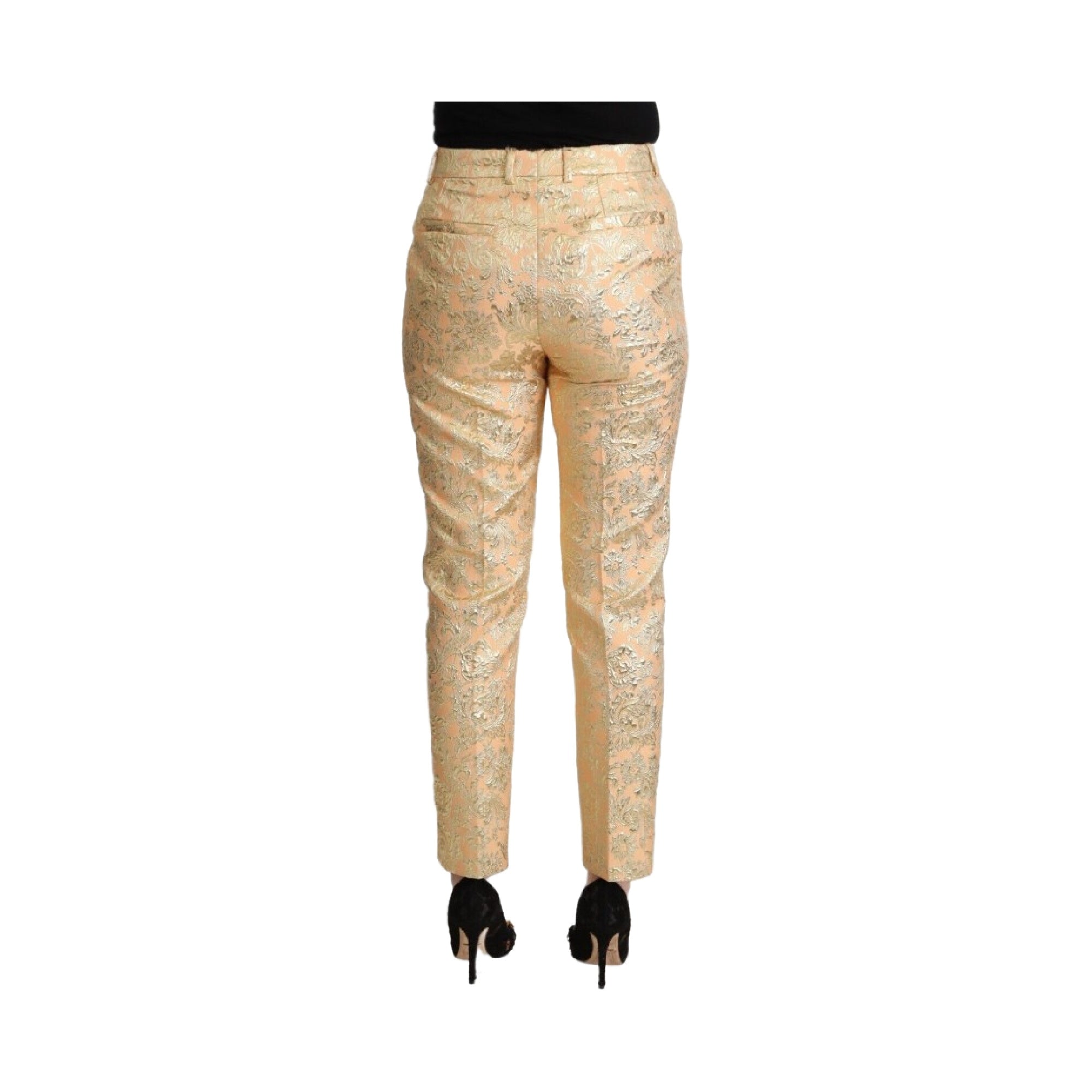 Dolce & Gabbana Elegant High-Waisted Pink Brocade Women's Pants