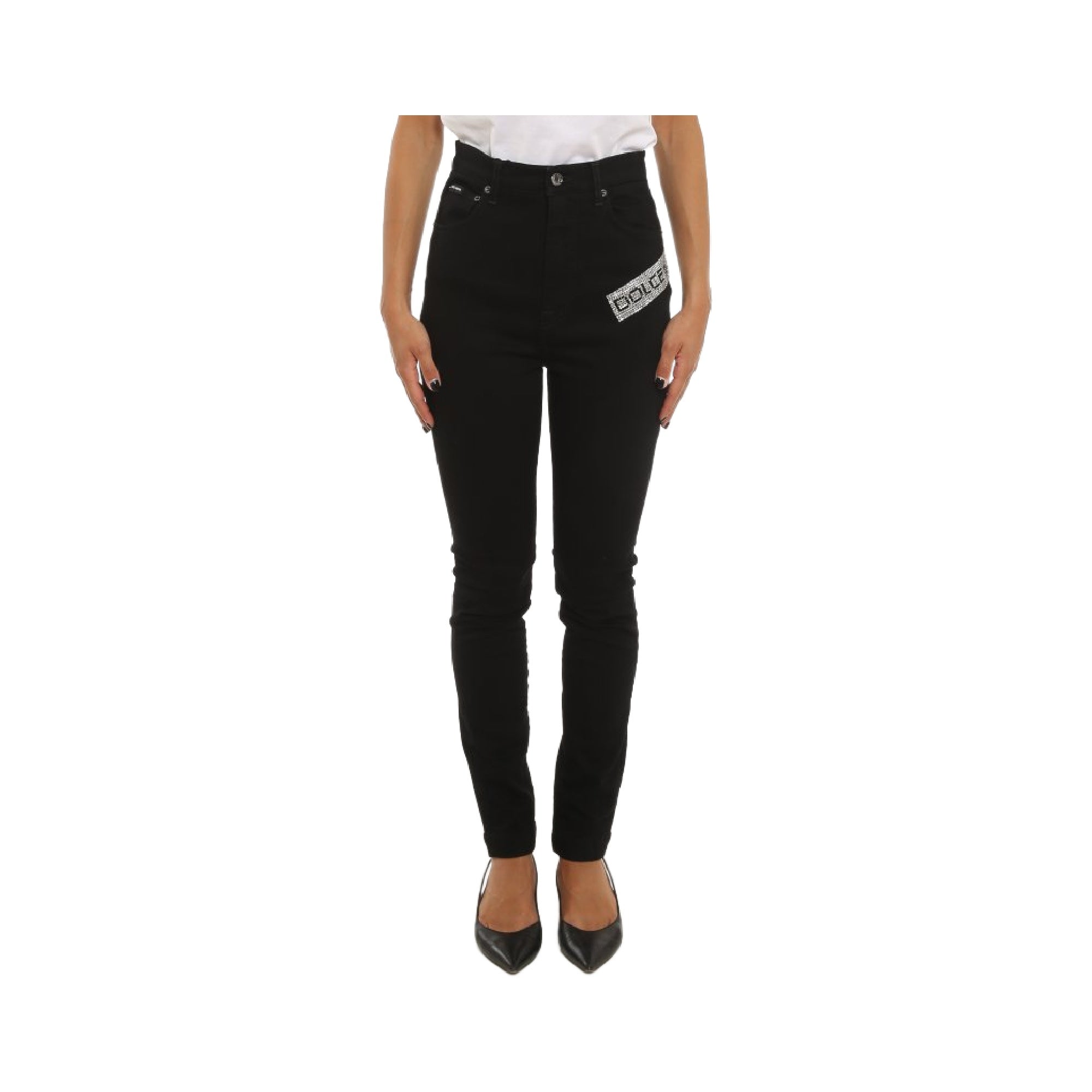 Dolce & Gabbana Black Grace Crystal Rhinestone Logo Skinny Jeans (Pre-Owned)