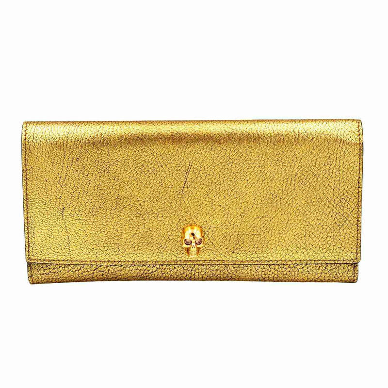 Alexander McQueen Women's Long Gold Metallic Leather Wallet Clutch (Pre-Owned)