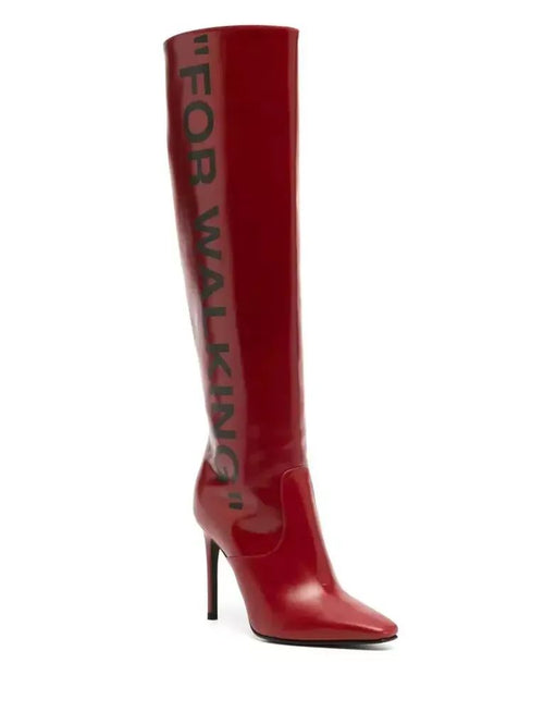 Off-White Red Leather Women's Boot