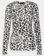 Love Moschino Chic Leopard Print Logo Crewneck Women's Sweater