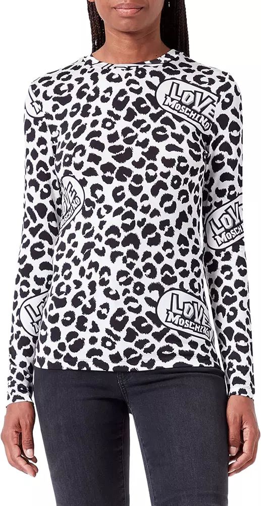 Love Moschino Chic Leopard Print Logo Crewneck Women's Sweater