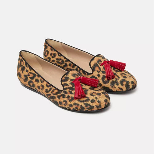 Charles Philip Elegant Leopard Print Silk Women's Loafers