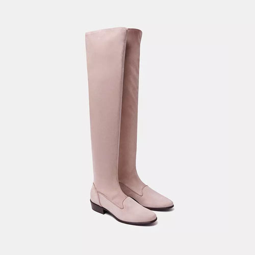 Charles Philip Elegant Beige Suede Knee-High Women's Boots