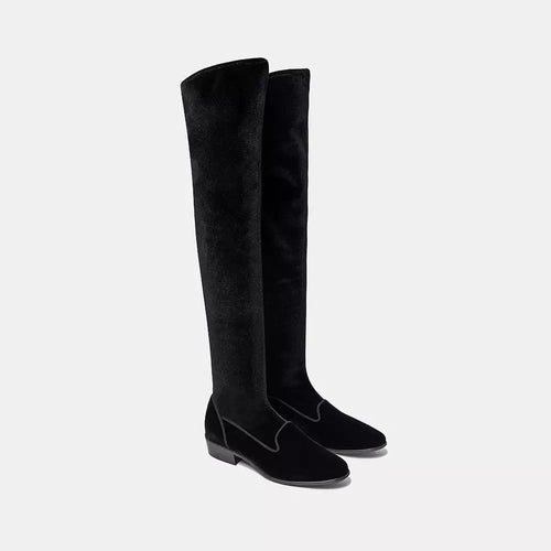 Charles Philip Elegant Velvet Ankle Black Women's Boots