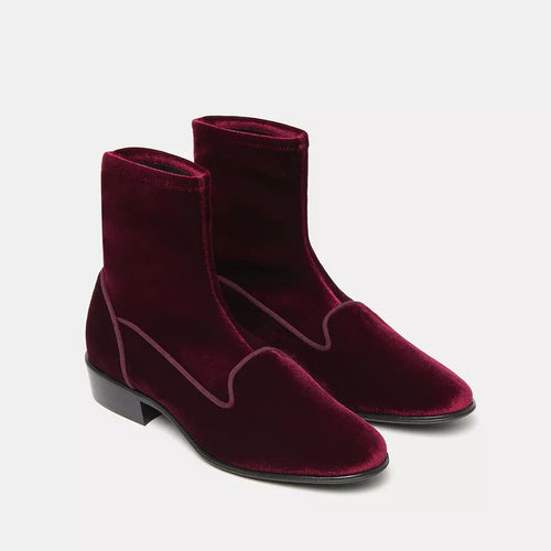 Charles Philip Velvet Ankle Boots in Burgundy Women's Pink