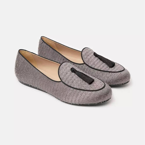 Charles Philip Elegant Textured Gray Slip-On Men's Loafers