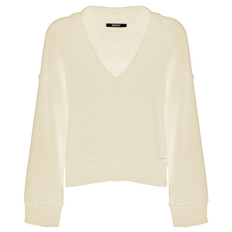 Imperfect Chic Beige V-Neck Wool Blend Women's Sweater