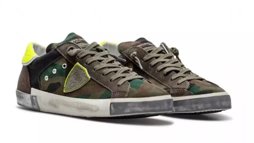 Philippe Model Elegant Army Fabric Sneakers with Leather Men's Accents