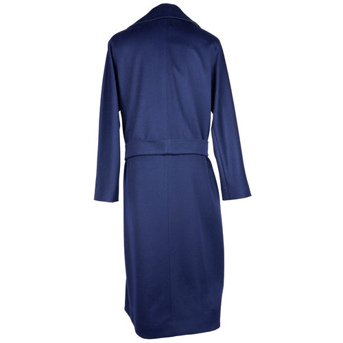 Made in Italy Elegant Blue Wool Coat with Ribbon Women's Belt