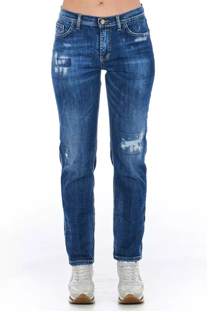 Frankie Morello Blue Cotton Blend Worn Wash Women's Jeans