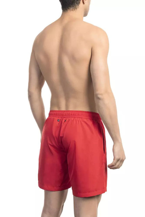 Bikkembergs Chic Red Swim Shorts with Print Men's Detail