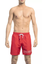 Bikkembergs Chic Red Swim Shorts with Print Men's Detail