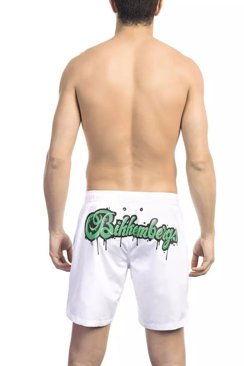Bikkembergs Elegant White Swim Shorts with Logo Men's Detail