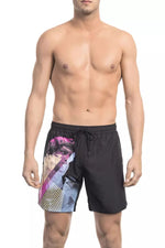 Bikkembergs Sleek Black Side Print Swim Men's Shorts