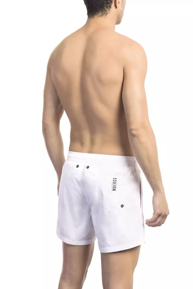 Bikkembergs Elegant White Swim Shorts with Iconic Tape Men's Detail