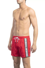 Bikkembergs Sleek Red Tape-Trim Swim Men's Shorts