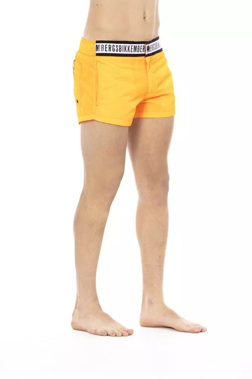 Bikkembergs Elegant Orange Swim Shorts with Branded Men's Band