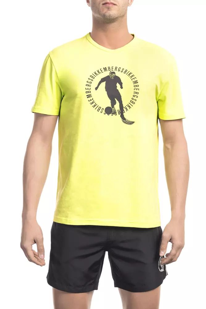 Bikkembergs Radiant Yellow Cotton Blend Printed Men's T-Shirt