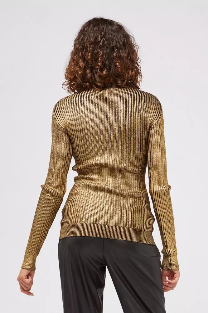 Custo Barcelona Glamorous Gold Long-Sleeved Sweater with Fancy Women's Print