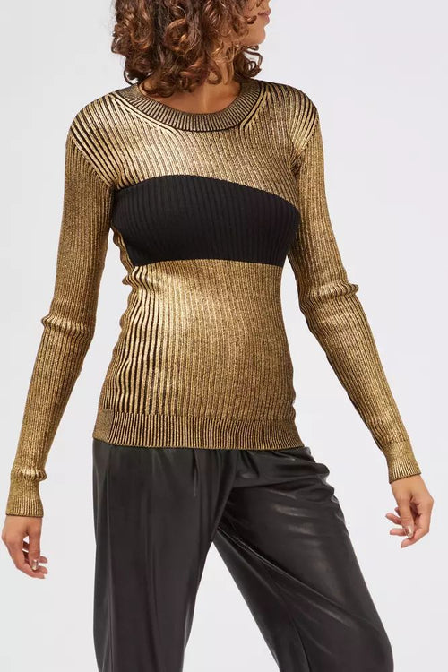 Custo Barcelona Glamorous Gold Long-Sleeved Sweater with Fancy Women's Print