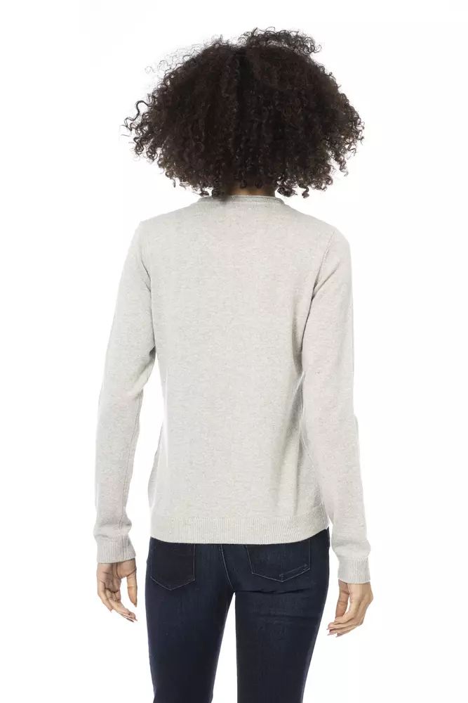 Baldinini Trend Chic Gray Wool-Blend Monogrammed Women's Sweater