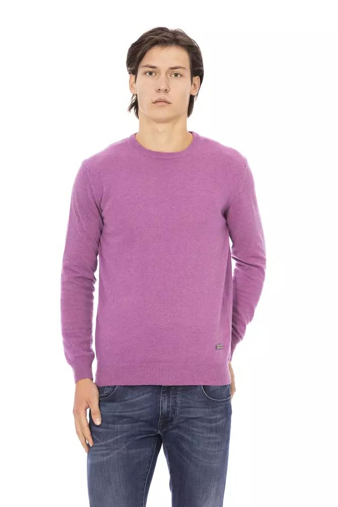 Baldinini Trend Elegant Purple Wool-Blend Crewneck Men's Sweater