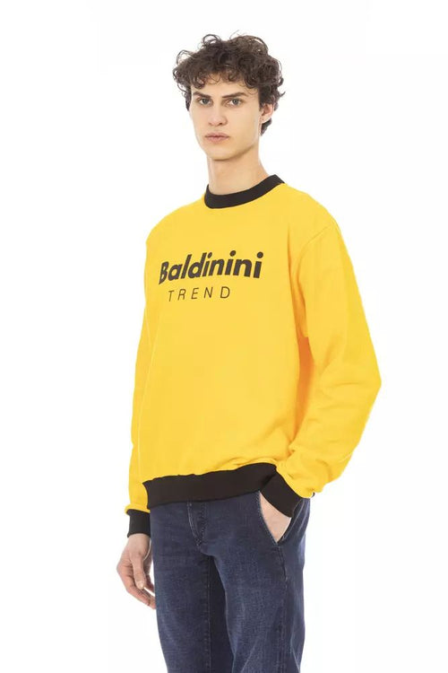 Baldinini Trend Radiant Yellow Cotton Hoodie with Logo Men's Accent