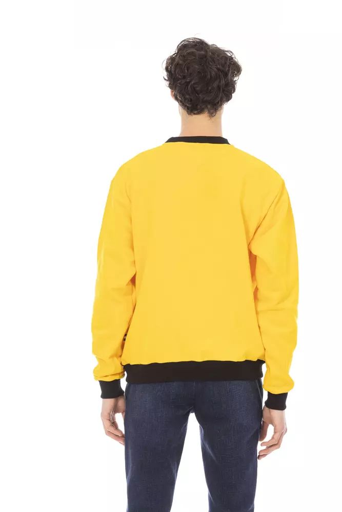 Baldinini Trend Radiant Yellow Cotton Hoodie with Logo Men's Accent