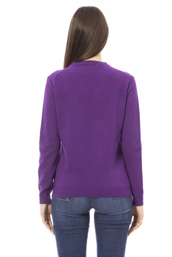 Baldinini Trend Crewneck Wool-Cashmere Blend Purple Women's Sweater