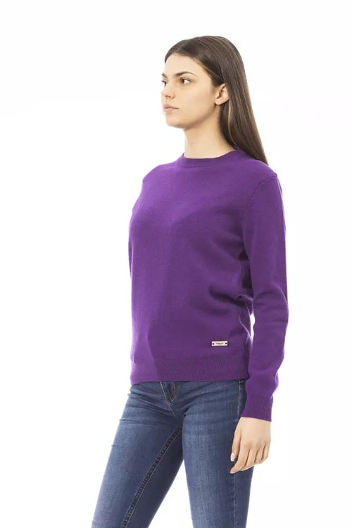 Baldinini Trend Crewneck Wool-Cashmere Blend Purple Women's Sweater