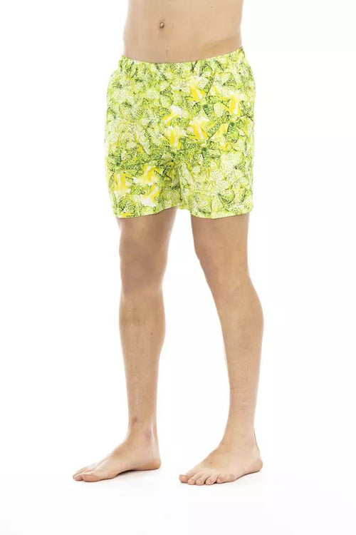 Just Cavalli Vibrant Green Beach Shorts with Exquisite Men's Print