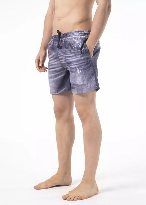 Just Cavalli Blue Printed Beach Shorts with Side Men's Pockets