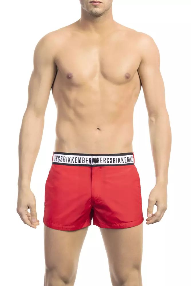 Bikkembergs Red Micro Swim Shorts with Contrast Men's Band