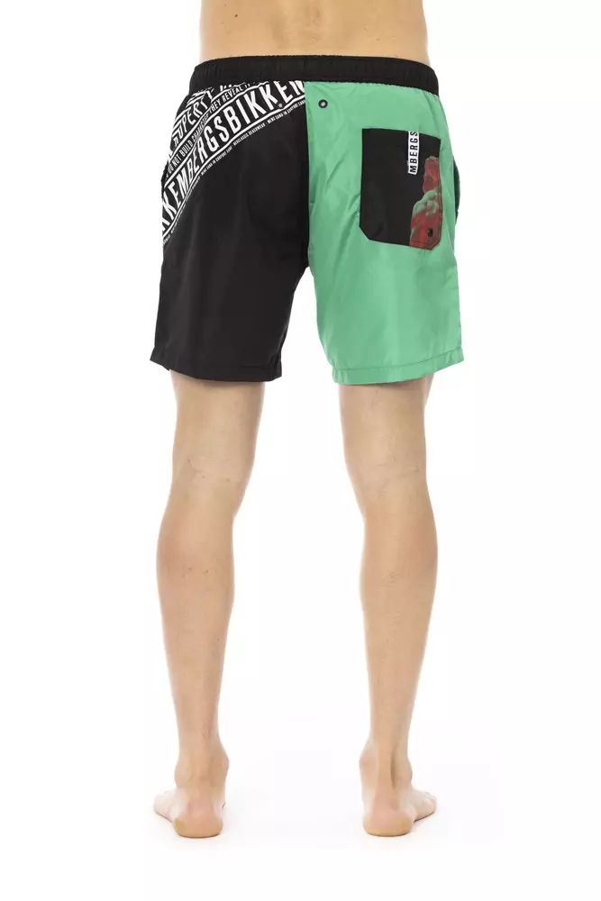 Bikkembergs Elegant Green Swim Shorts with Side Men's Print