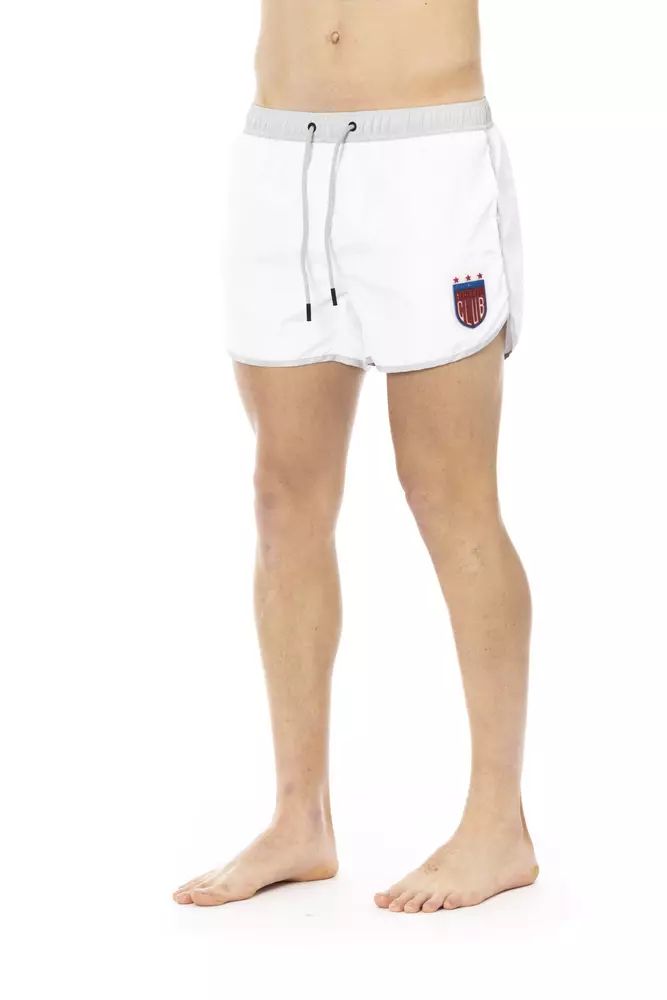 Bikkembergs Elegant White Swim Shorts with Unique Front Men's Print
