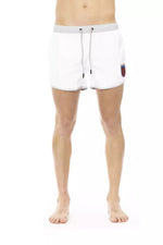 Bikkembergs Elegant White Swim Shorts with Unique Front Men's Print