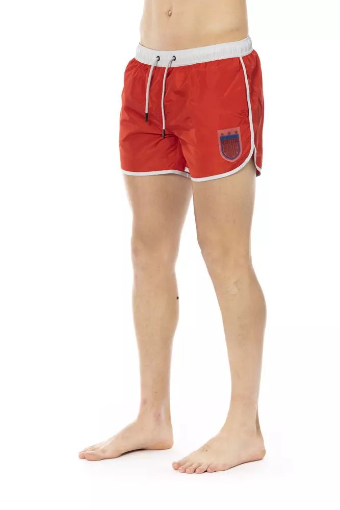 Bikkembergs Vibrant Red Swim Shorts with Front Men's Print