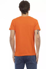 Trussardi Action Vibrant Orange V-Neck Tee with Graphic Men's Print
