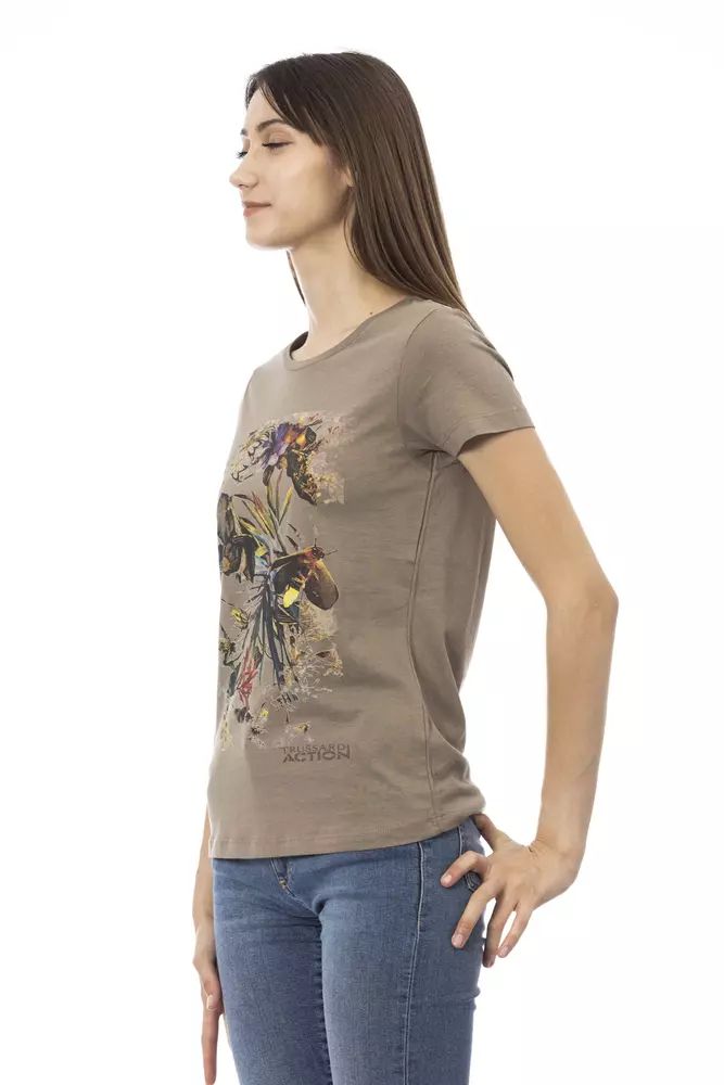 Trussardi Action Chic Brown Short Sleeve Tee with Stylish Front Women's Print