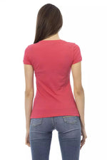 Trussardi Action Chic Pink V-Neck Tee with Elegant Front Women's Print