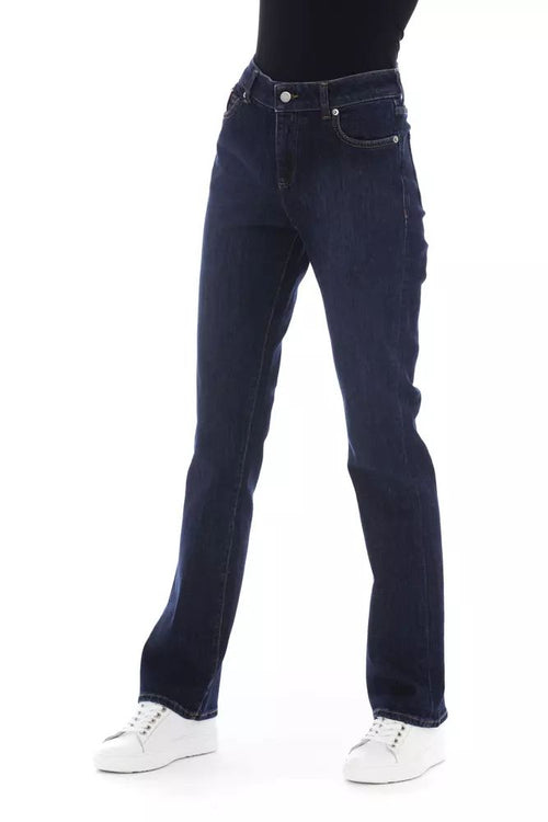 Baldinini Trend Chic Blue Cotton Blend Jeans with Tricolor Women's Detail