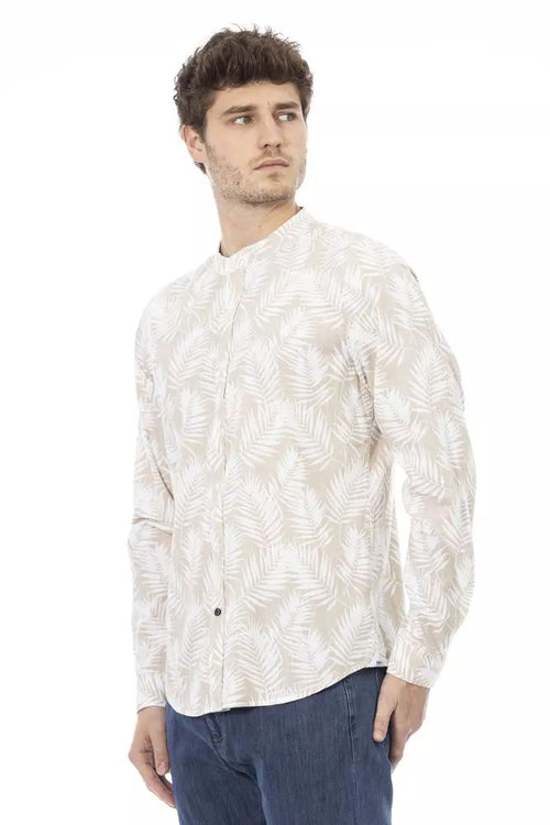 Baldinini Trend Chic Beige Mandarin Collar Cotton Men's Shirt