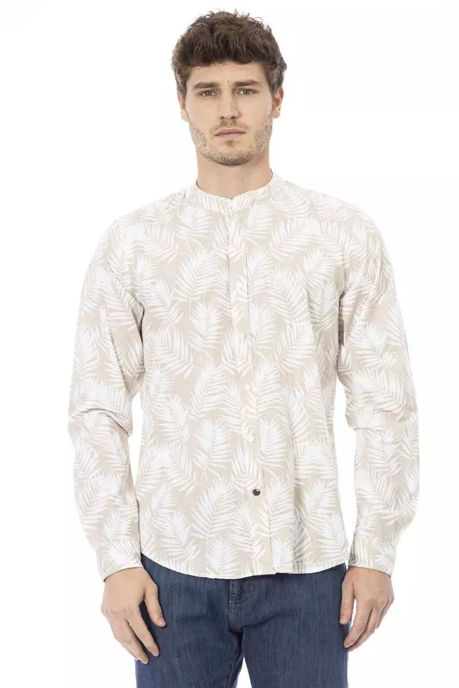 Baldinini Trend Chic Beige Mandarin Collar Cotton Men's Shirt