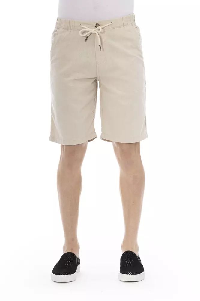 Baldinini Trend Beige Cotton Bermuda Shorts with Drawstring Men's Closure