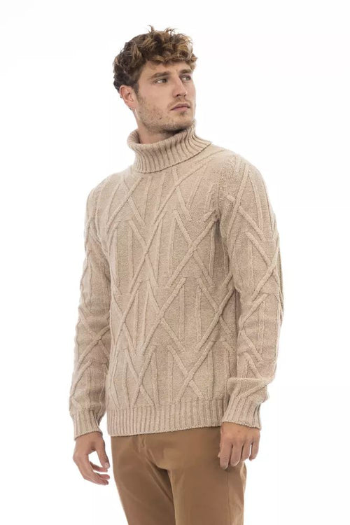 Alpha Studio Elegant Beige Turtleneck Sweater for Men's Men